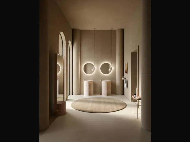 Freestanding washbasin Des Evolution Caramel 01 in Travertine Stone resin by Cerasa.