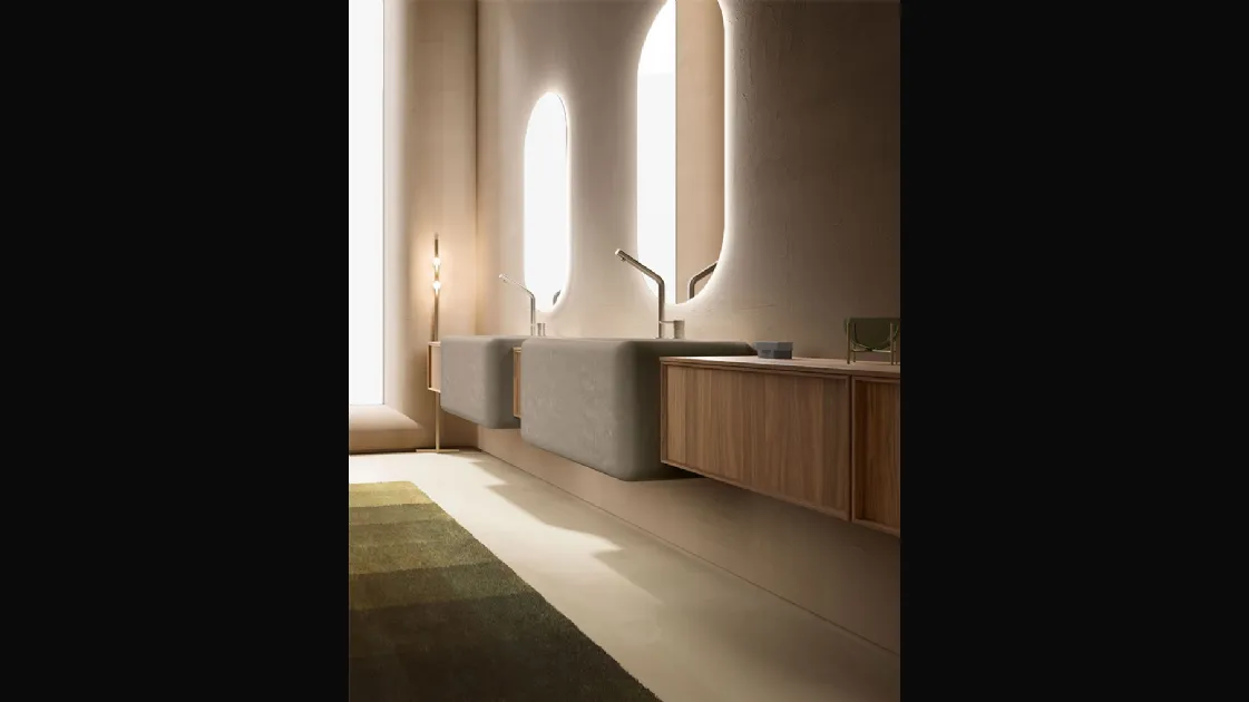 Bathroom Vanity Des Evolution Caramel 02 in Canaletto Walnut with resin sinks by Cerasa.