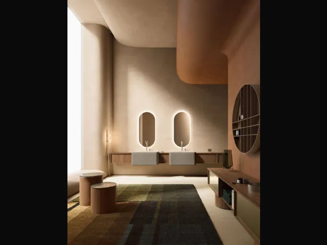 Bathroom cabinet Des Evolution Caramel 02 in Canaletto Walnut with resin sinks by Cerasa.