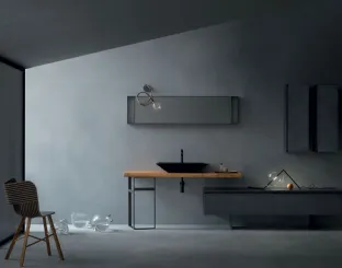 Bathroom vanity unit Eden 00 in lacquered finish with solid wood basin top by Cerasa.