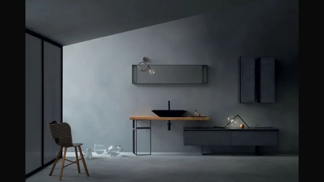 Bathroom vanity unit Eden 00 in lacquered finish with solid wood basin top by Cerasa.
