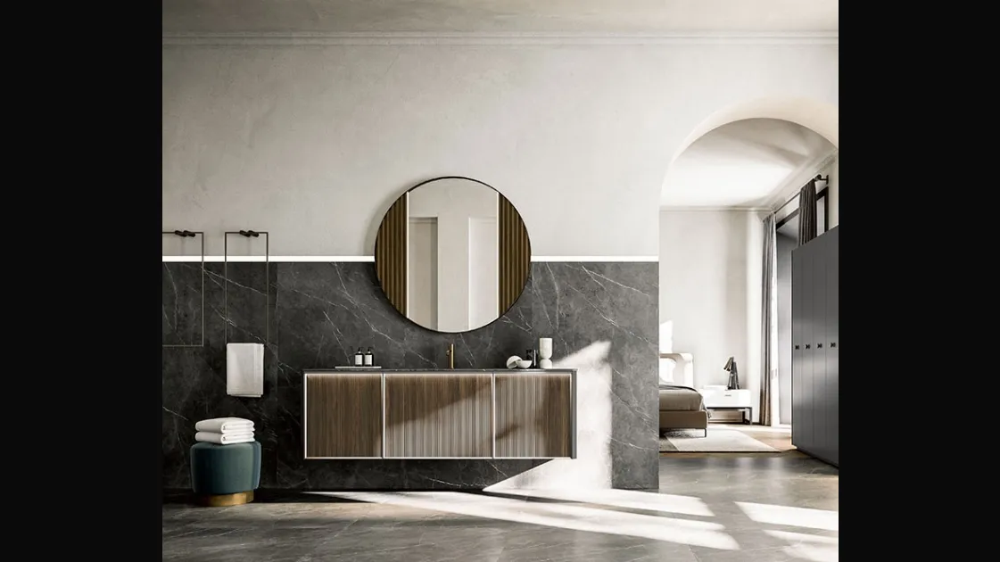 Honey 03 suspended bathroom cabinet in Canaletto Walnut by Cerasa.