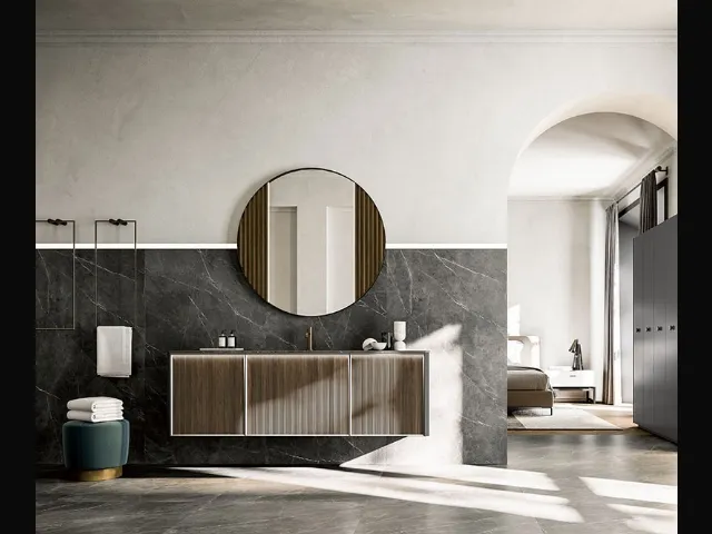 Honey 03 suspended bathroom cabinet in Canaletto Walnut by Cerasa.