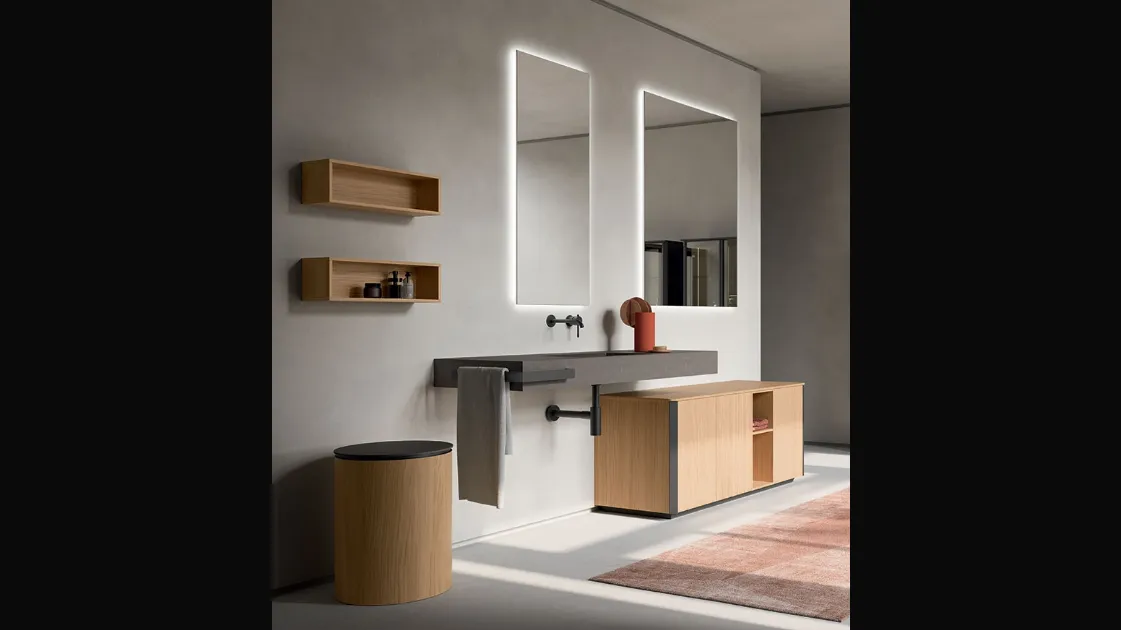 Bathroom cabinet Honey 04 in light oak veneer by Cerasa.