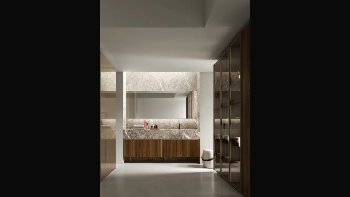 Suspended bathroom vanity unit Shape 20 in walnut by Arcom.