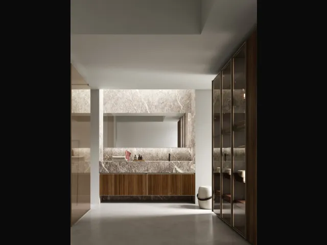 Suspended bathroom vanity unit Shape 20 in walnut by Arcom.