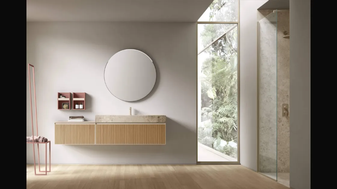 Suspended Oak Bathroom Vanity Shape 21 by Arcom