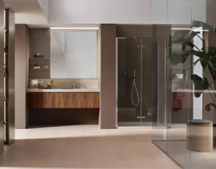 Suspended bathroom cabinet Shape 25 in walnut by Arcom