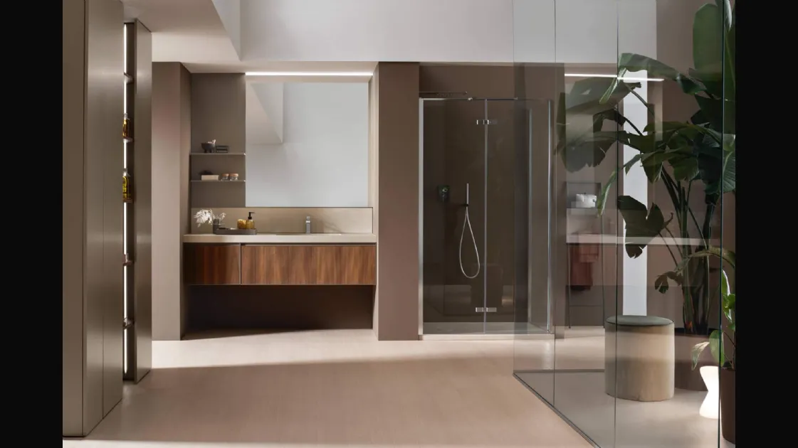 Suspended bathroom cabinet Shape 25 in walnut by Arcom