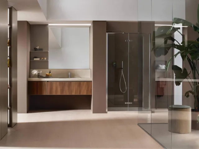 Suspended bathroom cabinet Shape 25 in walnut by Arcom