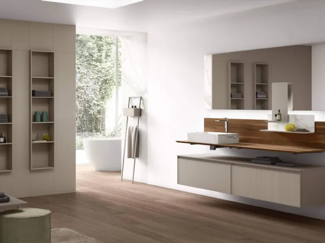 Suspended bathroom cabinet Shape 32 in lacquered glass by Arcom.