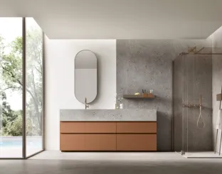 Free-standing Soul 15 bathroom unit in lacquered oak by Arcom.