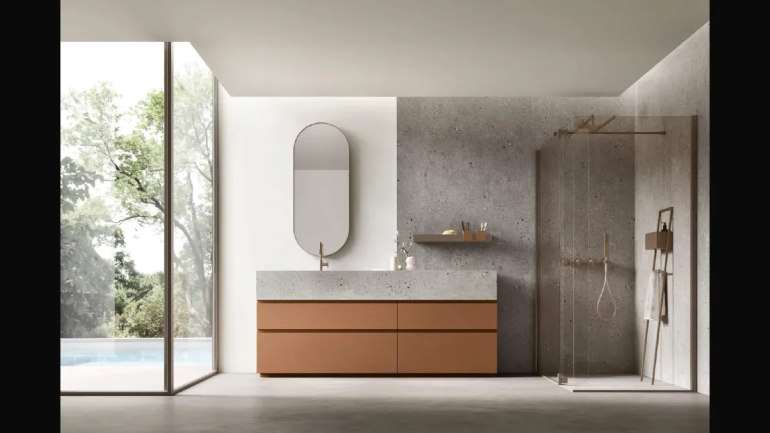 Free-standing Soul 15 bathroom unit in lacquered oak by Arcom.