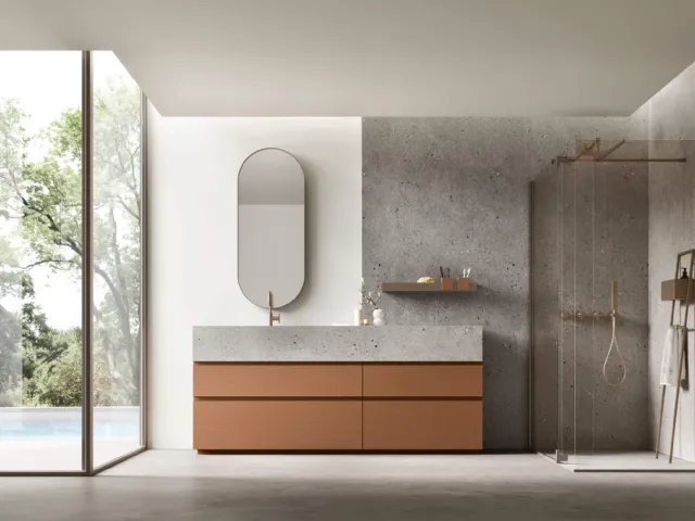 Free-standing Soul 15 bathroom unit in lacquered oak by Arcom.