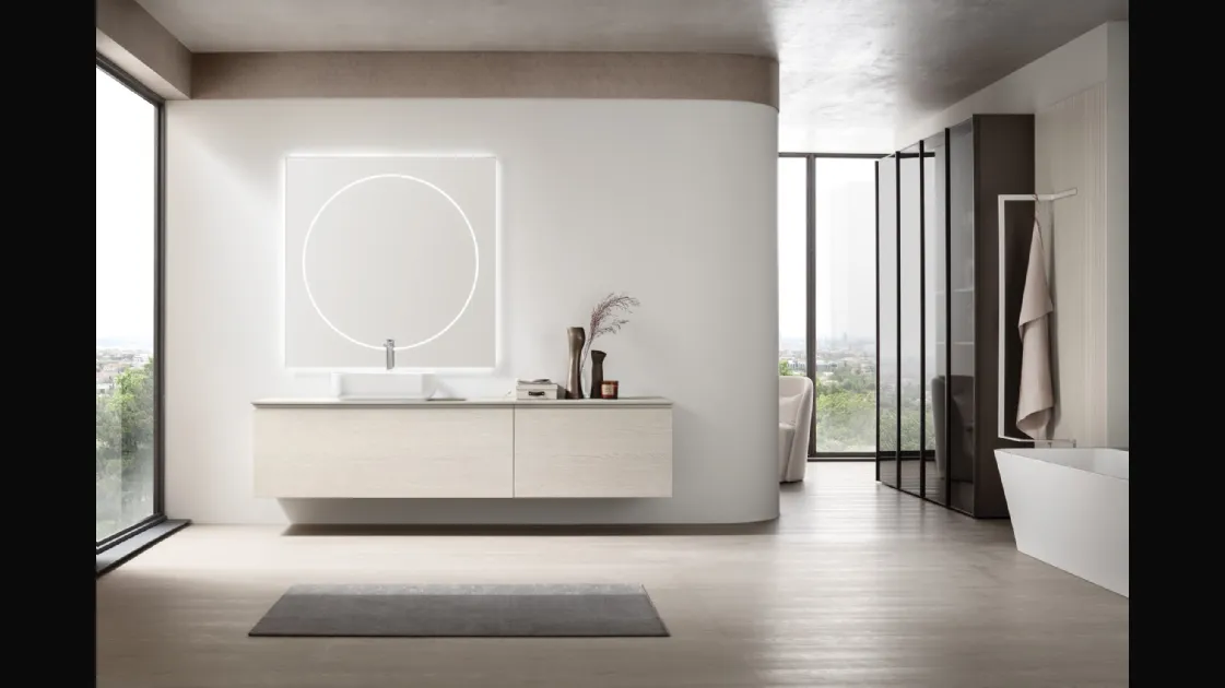 Suspended bathroom unit Soul 21 in bleached oak by Arcom.
