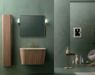 Suspended bathroom unit Suede 02 in Canaletto Walnut by Cerasa.
