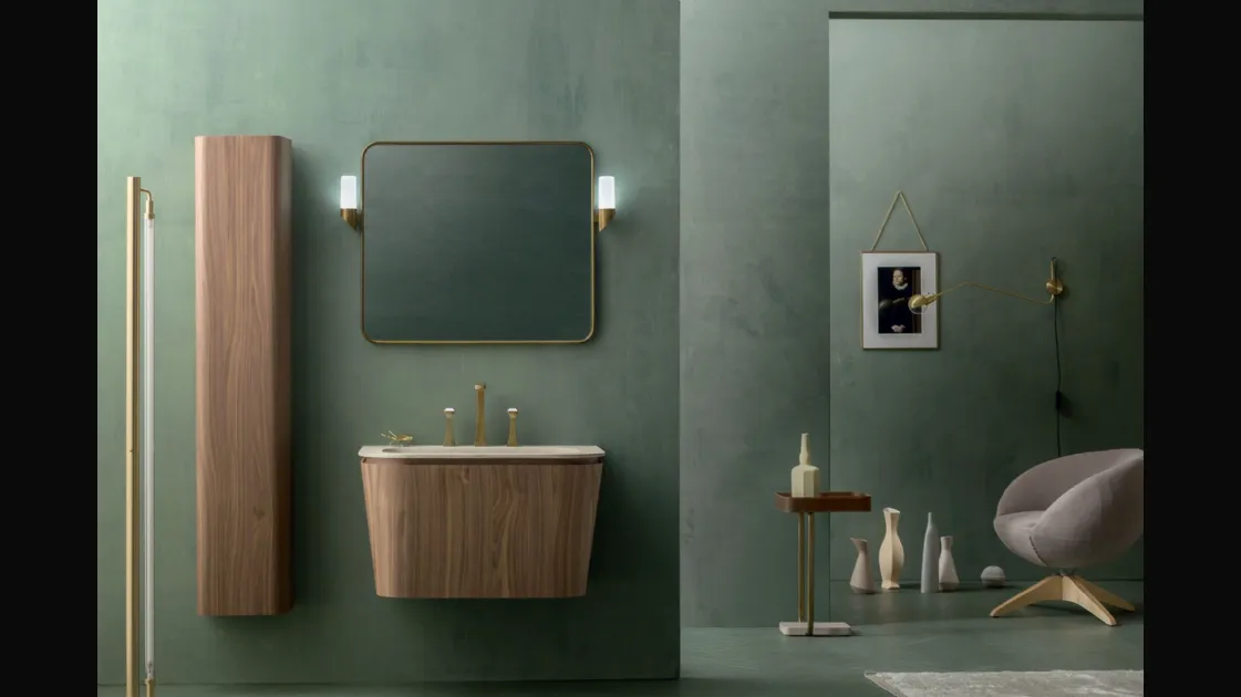 Suspended bathroom unit Suede 02 in Canaletto Walnut by Cerasa.