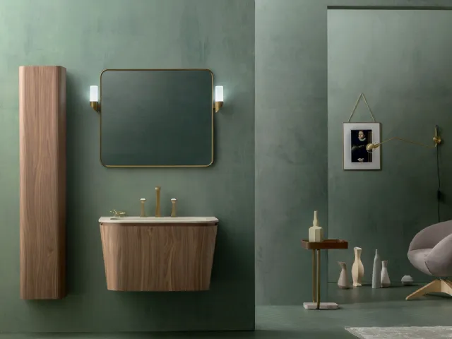 Suspended bathroom unit Suede 02 in Canaletto Walnut by Cerasa.
