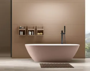 Freestanding bathtub in the shape of Arcom.