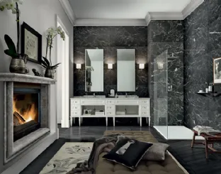 York 01 bathroom cabinet in white lacquered finish and Carrara marble top by Cerasa.