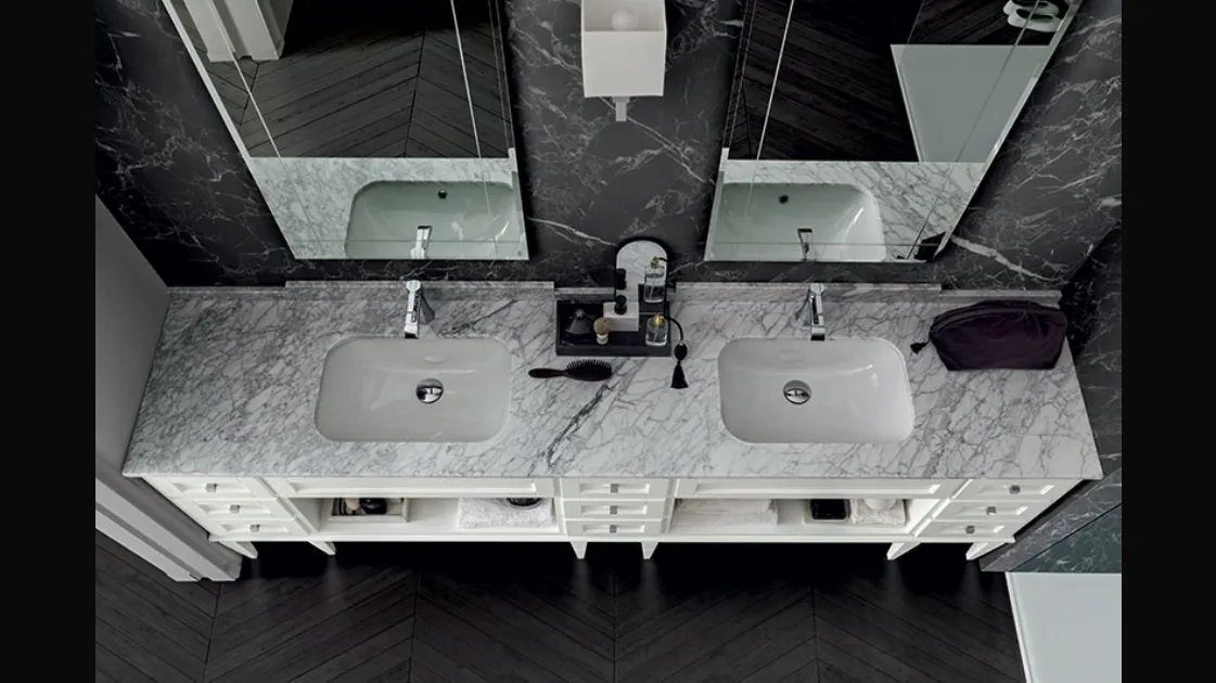 York 01 Bathroom Vanity in White lacquer with Carrara marble top by Cerasa