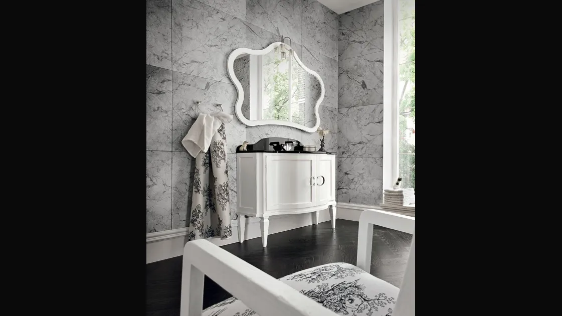 Bathroom vanity unit York 04 in distressed white lacquer by Cerasa.