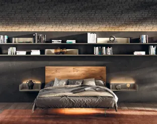 Bed Air 1521 with wooden headboard by Lago