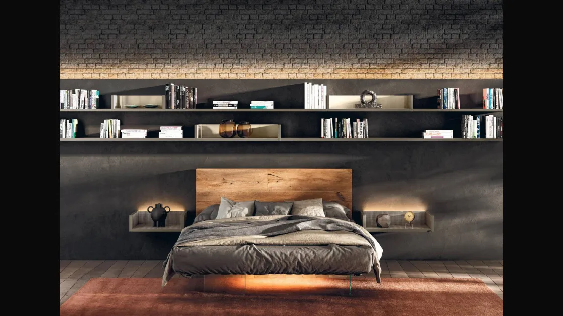 Bed Air 1521 with wooden headboard by Lago