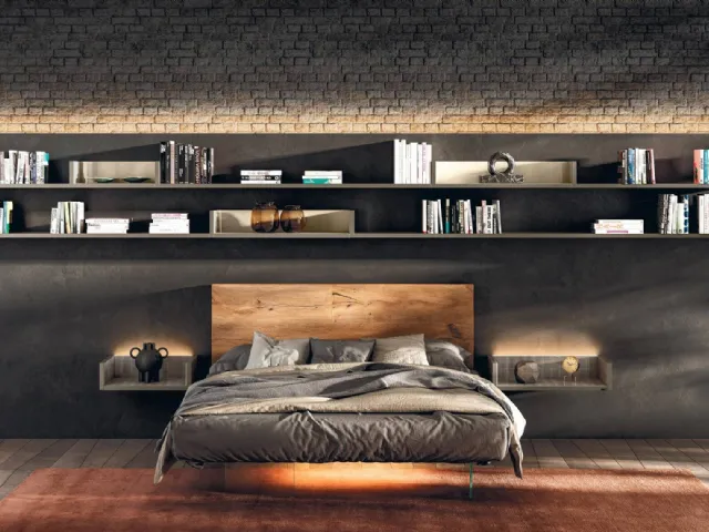 Bed Air 1521 with wooden headboard by Lago