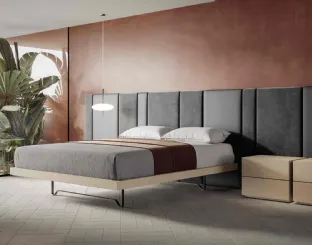 Double bed in fabric with large headboard Boiserie by Veneran.
