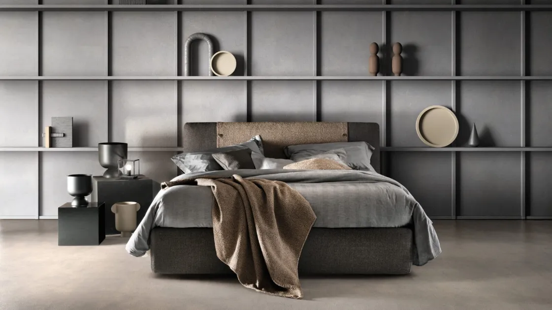 Bed with upholstered Button headboard in fabric by Bside