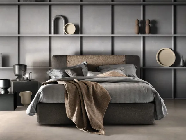 Bed with upholstered Button headboard in fabric by Bside