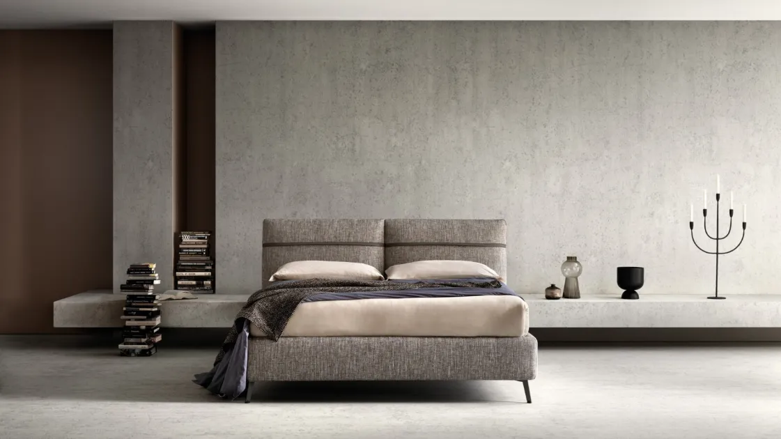 Double bed in fabric with Chop headboard by Bside.