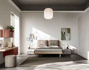 Cremi Night 01 bed with wood effect finish and padded Orme cushions.