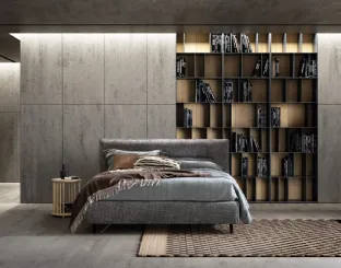 Upholstered fabric bed with Cut headboard by Bside.