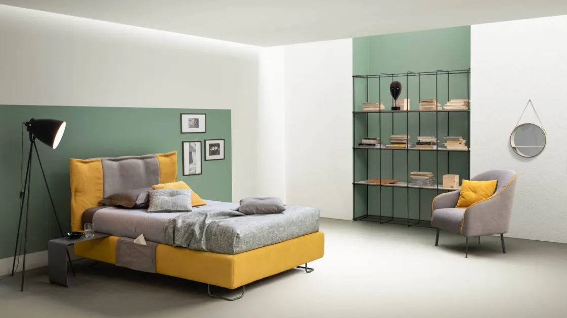 Fabric bed with a headboard in one and a half square Dress by Bside.