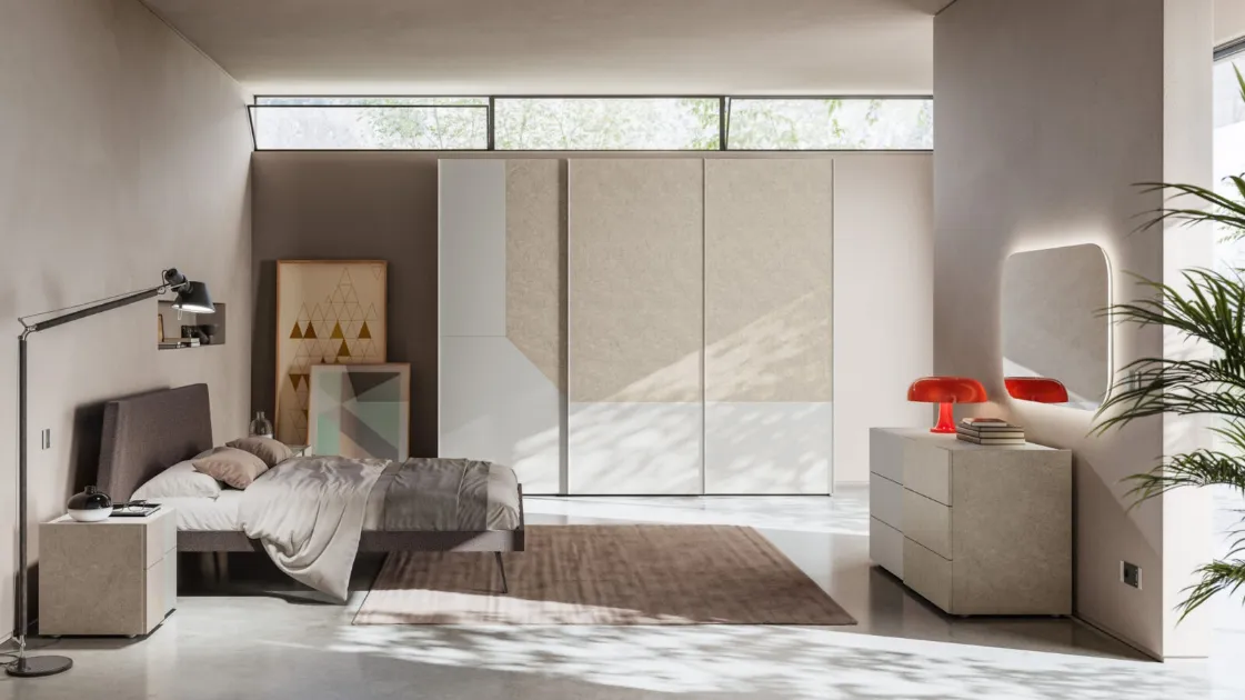 Exact Night 21 double bed upholstered in Orme fabric.