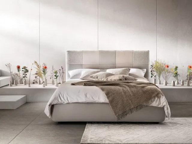 Fabric quilted bed with Essential headboard by Bside.