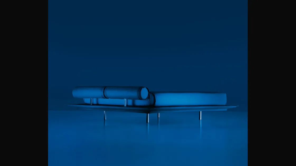 Bed with rolled headboard and rear feet so that they are invisible Flamingo by Noctis