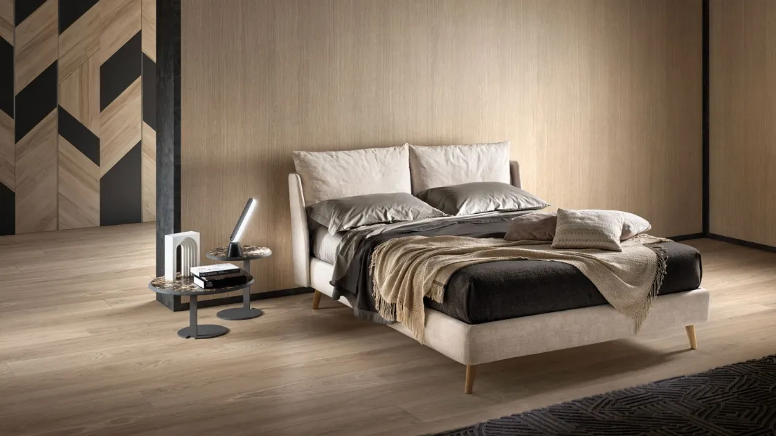 Modern upholstered bed with Fun Double headboard by Bside.