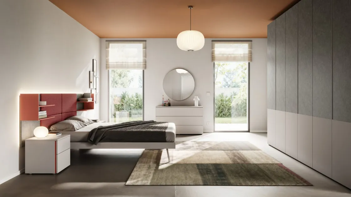 Double bed Giako Basic 14 with fabric headboard by Orme