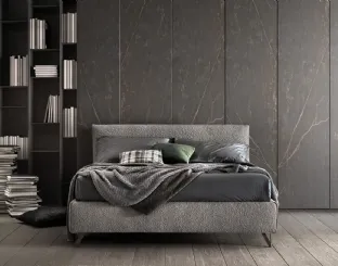 Bed with a wooden structure padded and covered in Good fabric by Bside.