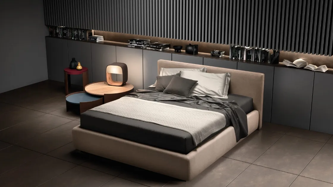 Fabric bed with removable cover and Happy headboard by Bside.
