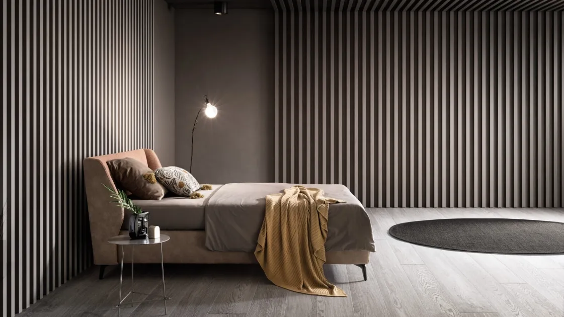 Queen size bed frame in fabric with Hug headboard by Bside.