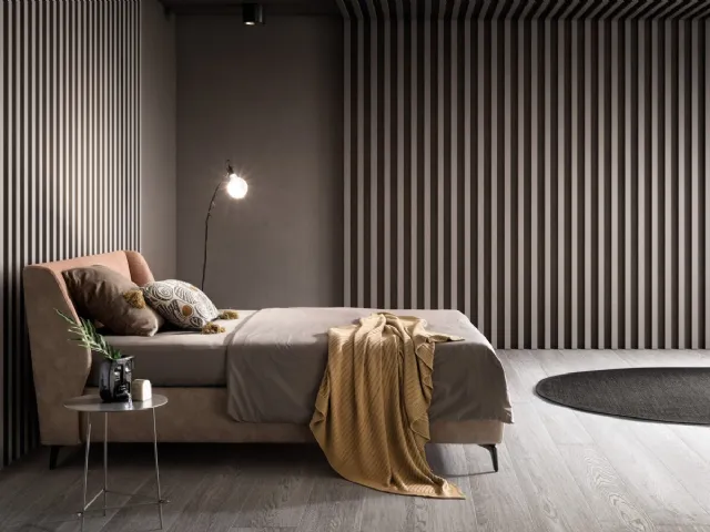 Queen size bed frame in fabric with Hug headboard by Bside.