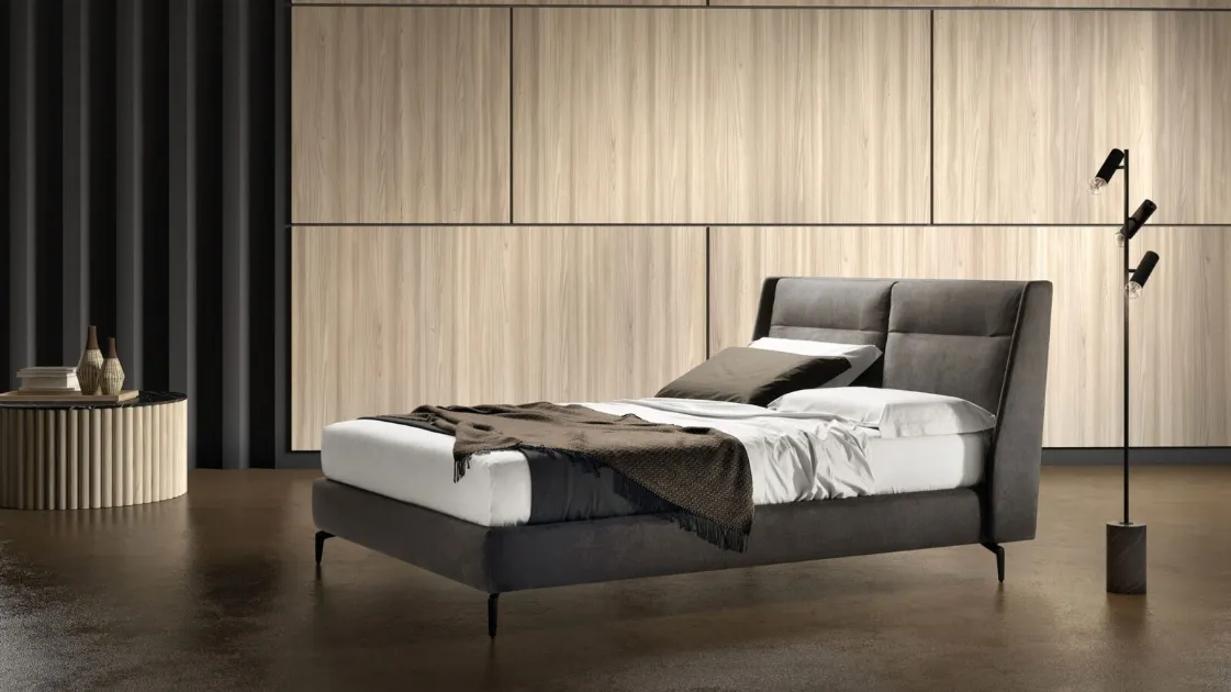 Double leather bed with adjustable headboard Join by Bside