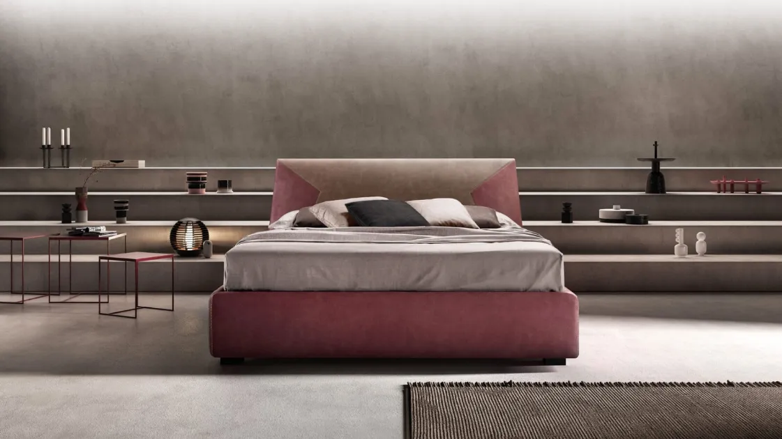 Upholstered fabric bed with JS headboard by Bside.