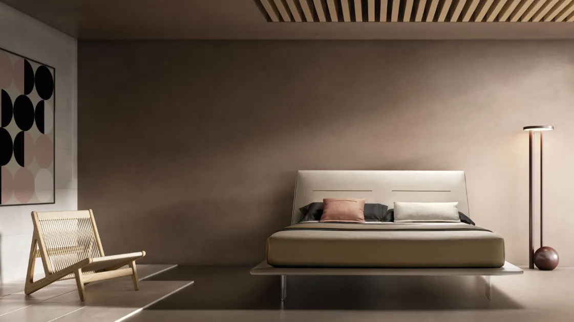 Double bed in eco-leather with JT headboard by Bside.