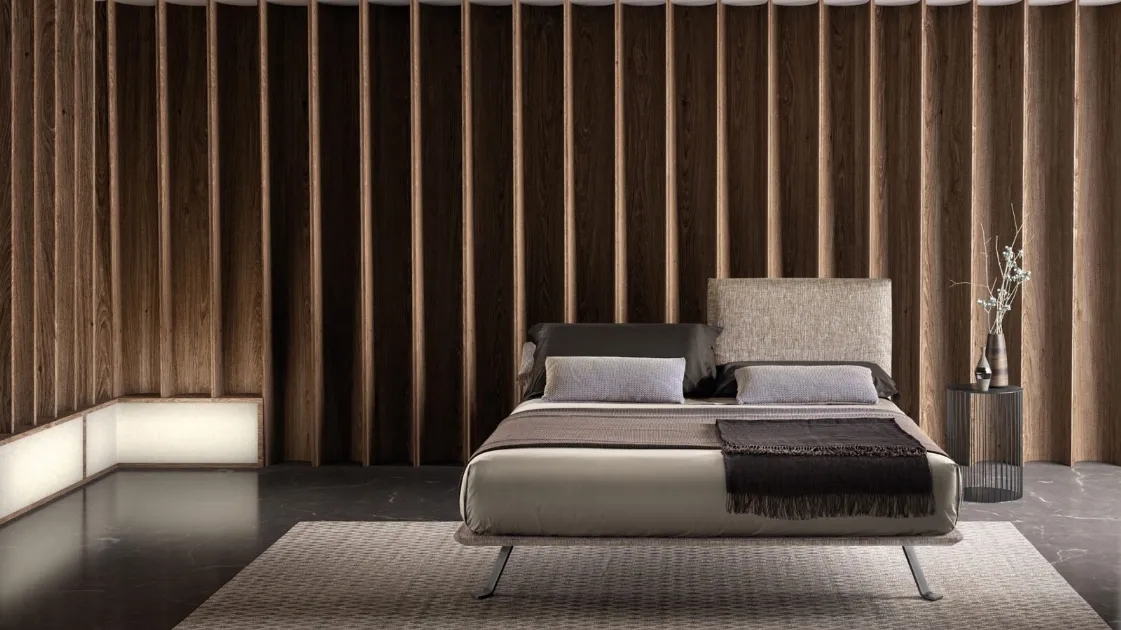 Upholstered fabric bed with adjustable headboard Just by Bside.