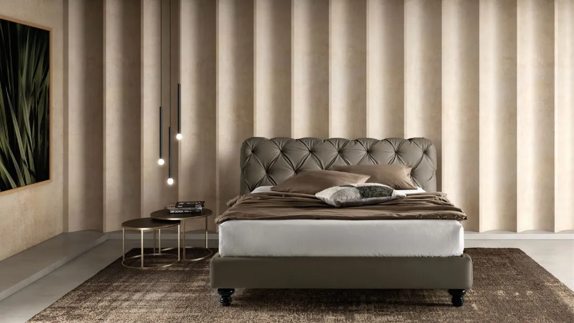 Padded bed in eco-leather with quilted headboard King by Bside